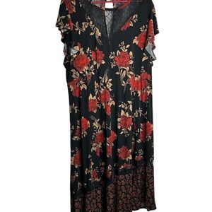 Torrid Women’s Size 3/3X Short Sleeve Asymmetrical Midi Dress Black Floral 4749